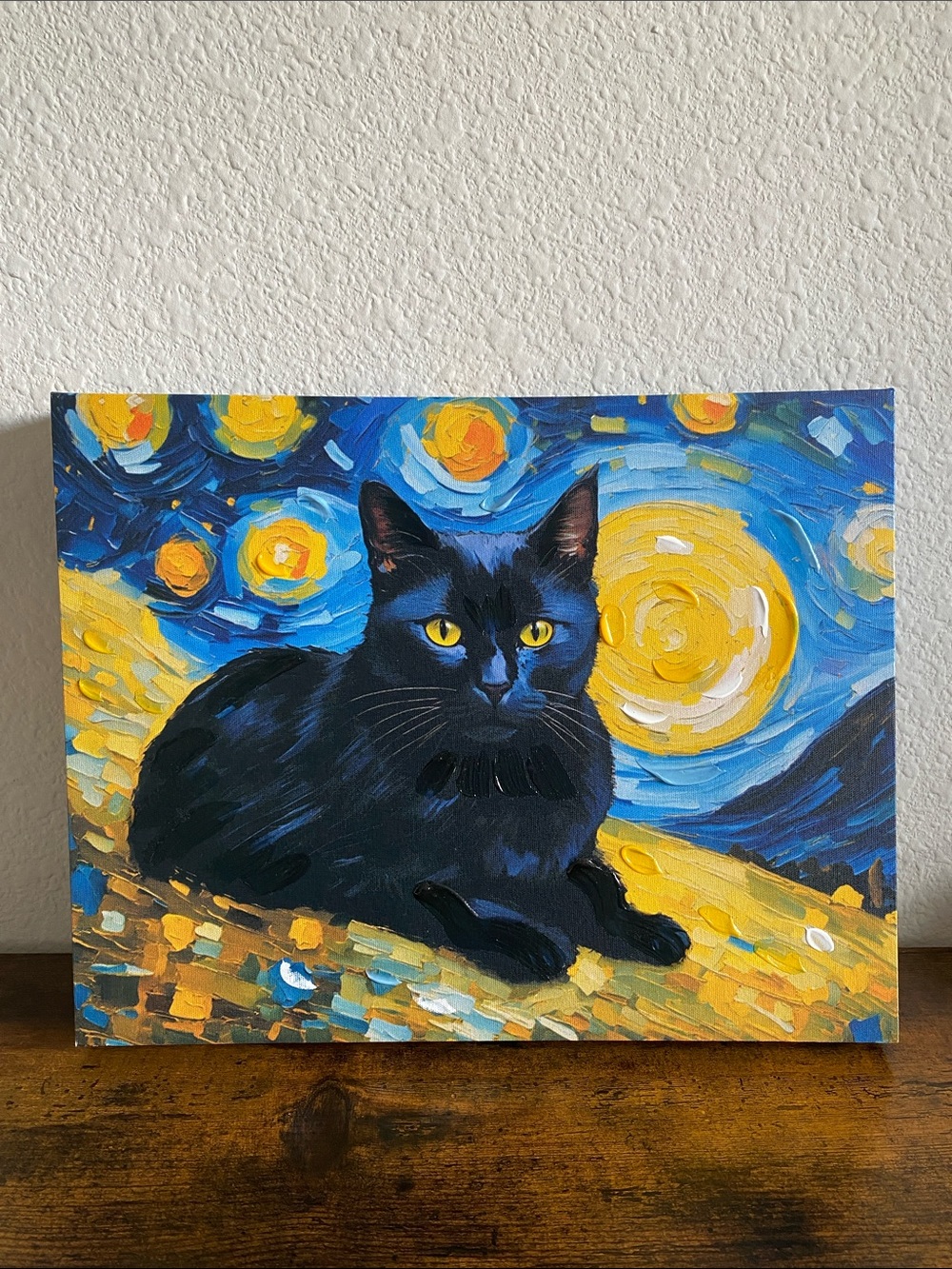 Black Cat Starry Night Canvas Wall Art